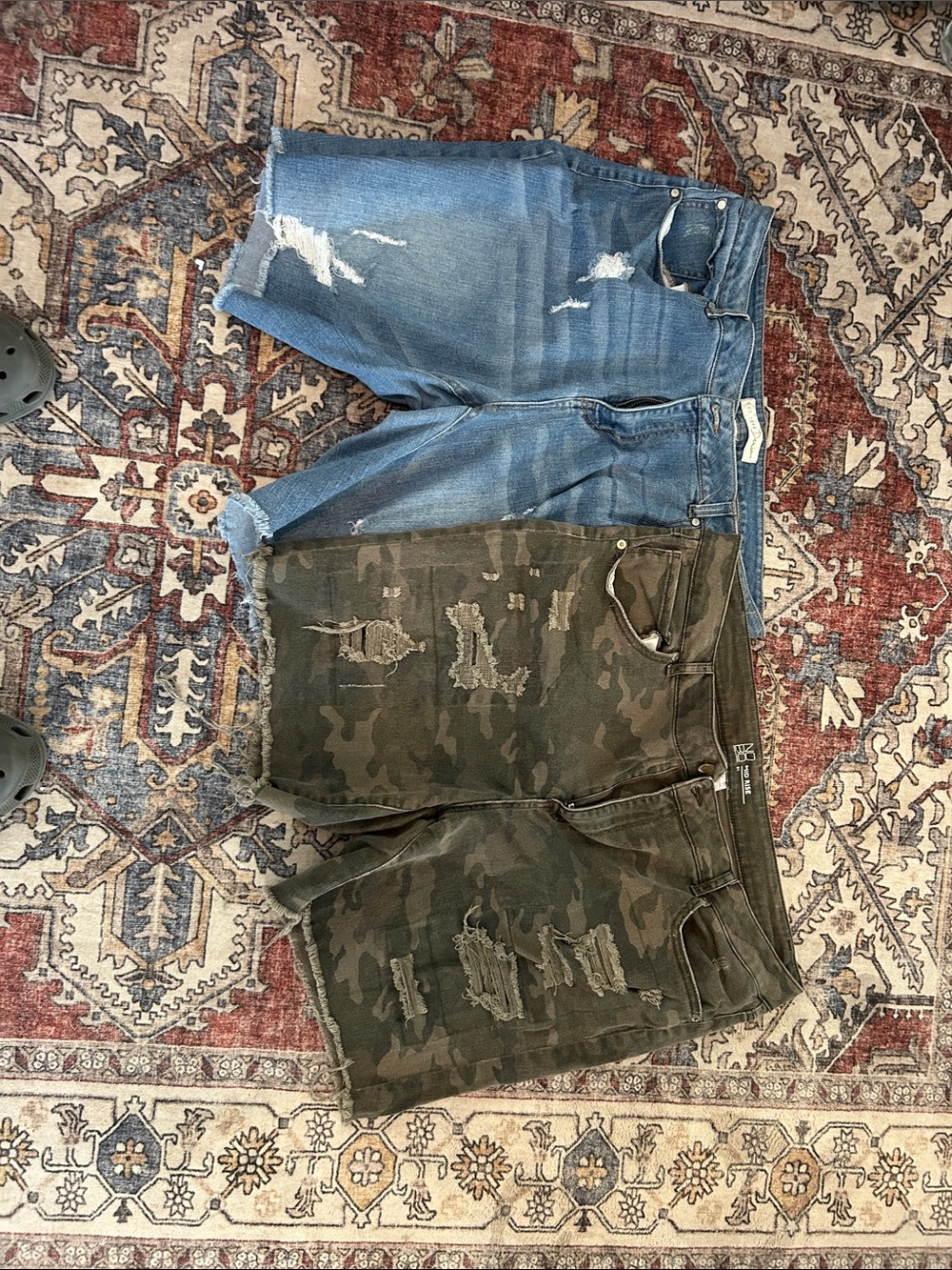 NOBO Camouflage and Blue Distressed Men's Shorts